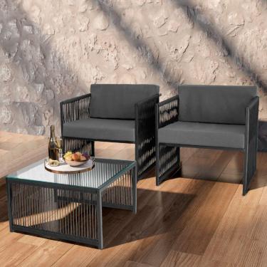 Imagem de Conjunto De 2 Poltronas E Mesa De Centro Quadrada Com Tampo Preto-cinza