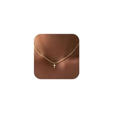 Imagem de Yoosteel Colar de cruz para mulheres e meninas – Presentes de Dia dos Namorados, delicados, banhados a ouro 14K, colar com pingente de cruz simples, minúsculo e fofo, colar de fio cristão, batismo
