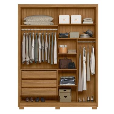 Imagem de Guarda Roupa Casal 2 Portas Com Espelho Ripado 3 Gavetas Colorado - Freijó - Off White