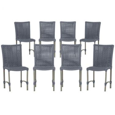 Imagem de 8 Cadeiras De Jantar Cannes De Alumínio Pintura Fend Trama Prata