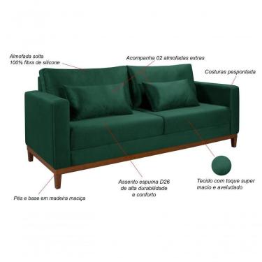 Imagem de Sofá Bahamas 1,70 Veludo Living Fixo Império Veludo Verde 181