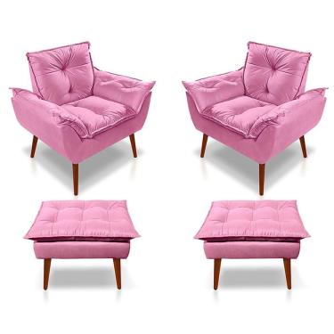 Imagem de Kit C-02 Poltronas Opala + 02 Puff Opala Elegante Suede Rose