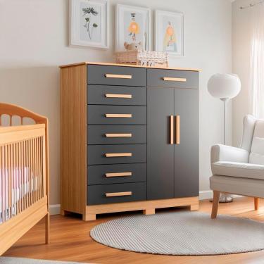 Imagem de Cômoda Para Quarto Infantil 8 Gavetas 2 Portas Nature Titanium Valentina Shop Jm