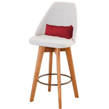 Imagem de Kit 05 Banquetas Alta Maya Giratória Com Encosto Gourmet Linho Bege e Almofada Sintético Vermelho - Aurora Line