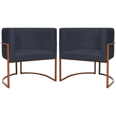Imagem de Kit 2 Poltronas Para Sala De Recepção Luna Suede Cores Base De Ferro Bronze - Preto, Suede