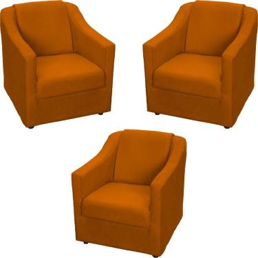 Imagem de Kit 3 Poltronas Mila Pé De Plástico Cromado - Terracota Suede
