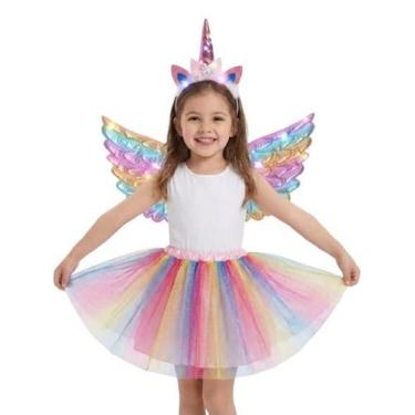 Imagem de Fantasia feminina infantil UNICORNIO com asas saia e tiara com led, Ro