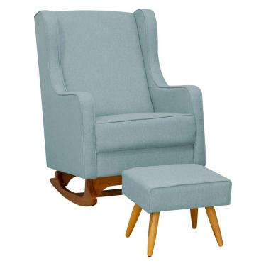 Imagem de Poltrona De Amamentação Balanço E Puff Sofia Linho Cinza Medio