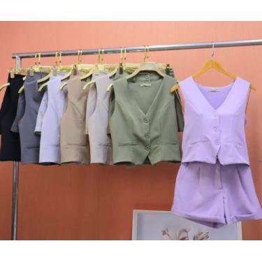 Imagem de Doutoras Modas Conjunto Feminino Luis Twill Colete e Shorts Meia Coxa 