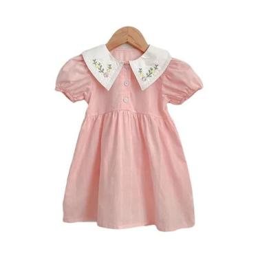 Imagem de Vestido Infantil Rosa Bebê Com Bordado Floral Para O Verão, Casual, Pa