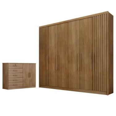 Imagem de Guarda Roupa Casal Ripado Bolonha E Cômoda Seul Cumaru 23 - Novo Horiz