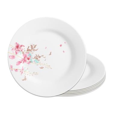 Imagem de Jogo 6 Prato De Sobremesa De Vidro Branco Flowers Bord Em Casa Tem 20cm