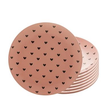 Imagem de Jogo 8 Pratos De Sobremesa Em Cerâmica Coração Rosa Wolff 19,5cm