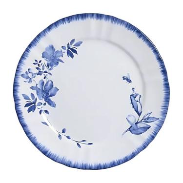 Imagem de Prato Raso Em Cerâmica Demoiselle Flores E Abelha Azul Scalla 28x28cm
