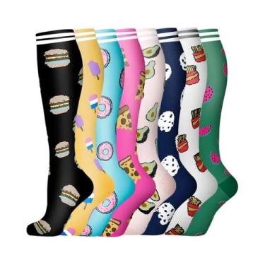 Imagem de Meias De Compressão Florais Com Estampa De Animais E Frutas, 6 Pares P