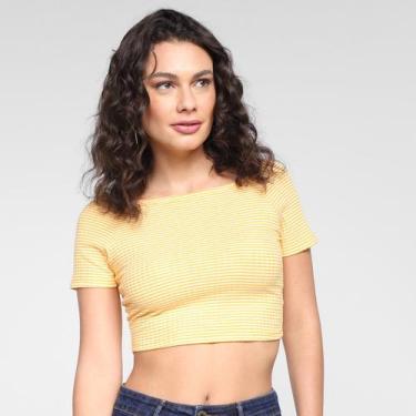 Imagem de Blusa Lecimar Cropped Xadrez Feminina, Amarelo, G