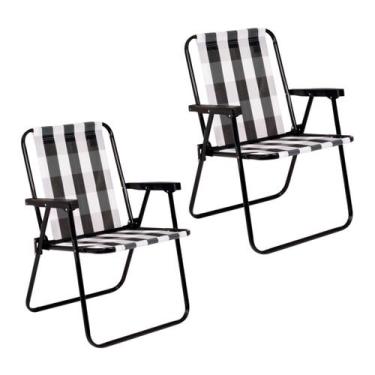Imagem de Kit 2 Cadeira de Praia Varanda Xadrez em Aço 110 kg Branca Mor