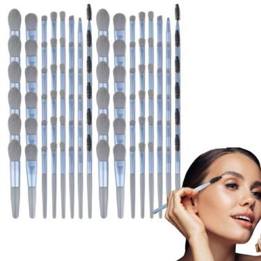 Imagem de 12 Kit Com 8 Peças De Pincéis De Maquiagem Cada Mini Cor Azul - 12 Kit