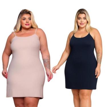 Imagem de Kit 02 Vestido Segunda Pele Plus Size Combinete Forro Básico Ideal Par