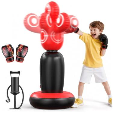 Imagem de QPAU Saco de Pancadas Inflável para Crianças 163cm com 4 Alvos e Luvas de Boxe – Treinamento de Karate e Taekwondo