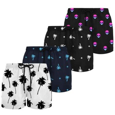 Imagem de Kit 4 Bermudas Masculinas Plus Size Estampadas Tactel Leve Secagem Rápida Uso Diário Conforto-Masculino