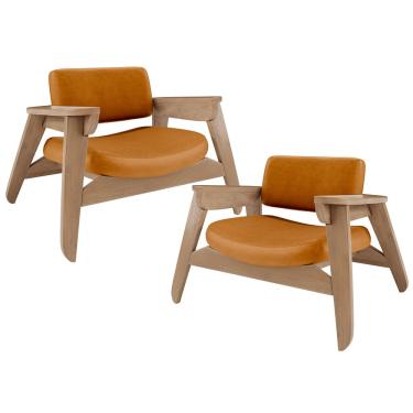 Imagem de Kit 2 Poltronas Decorativa Para Sala Living Concept L02 Nature Couríssimo Whisky - Lyam Decor
