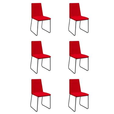 Imagem de Kit 6 Cadeiras De Jantar Cozinha Industrial Lexa Veludo Élpis Móveis Vermelho Preta