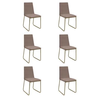 Imagem de Kit 6 Cadeiras De Jantar Cozinha Industrial Lexa Veludo Élpis Móveis Capuccino Dourada