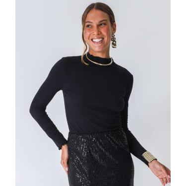Imagem de Blusa Feminina Canelada Manga Longa Marisa Preto-22097, Preto, M