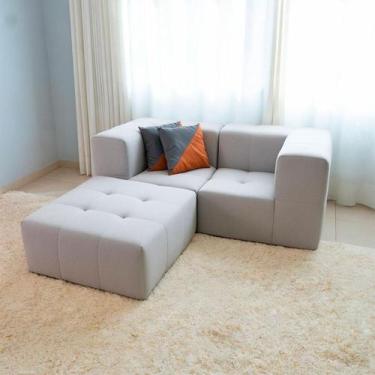 Imagem de Sofá Modular 2 Lugares Com 2 Braços 1 Chaise Inflow Bouclé Cinza Linho