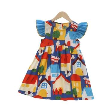 Imagem de Vestido Casual Infantil Feminino Com Estampa De Urso, Modelo Evasê, Co