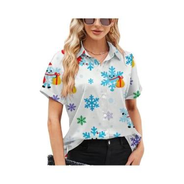 Imagem de Camisa Casual Confortável De Manga Curta Com Padrão De Floco De Neve P