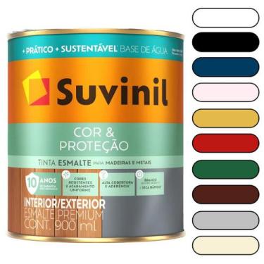 Imagem de Tinta Esmalte Base Água Seca Rápido 900ml Suvinil Cores, Fosco Preto