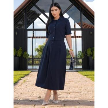 Imagem de Conjunto Feminino Elegante Social para Trabalho Blusa e Manga Curta Co