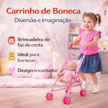Imagem de Carrinho de Boneca Infantil Dobrável Rosa Brinquedo Menina Leve - DDG 
