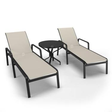 Imagem de Kit 2 Espreguiçadeiras 1 Mesinha Alumínio Preto Tela Bege - Aluv Móvei