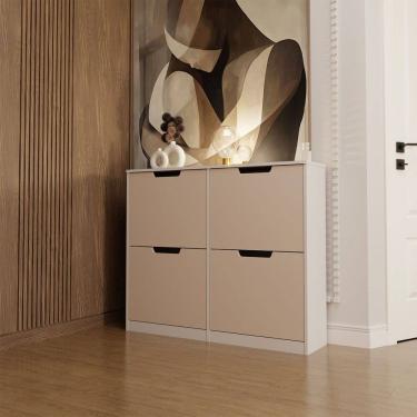 Imagem de Sapateira Milano 4 Portas para 16 Pares de Sapato Creme/Branco - Panorama Móveis