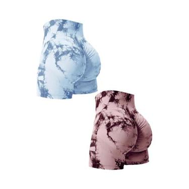 Imagem de Shorts De Ginástica Femininos De Cintura Alta Com Efeito Tie Dye, Leva
