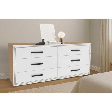 Imagem de Cômoda Casal Valência c/ 6 Gavetas Freijo/Branco - Politorno