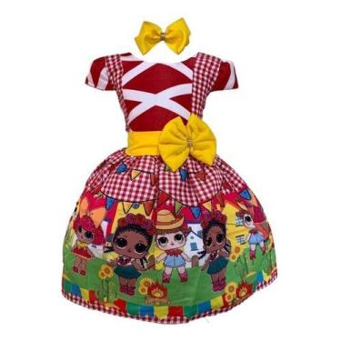 Imagem de Vestido Infantil Temático Festa Junina Lol Xadrez, Vermelho, G  6/7 AN