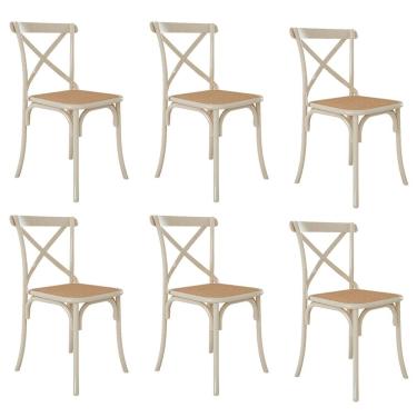 Imagem de Kit 6 Cadeiras Cross Katrina X em Aço para Mesa Sala Cozinha Assento Bege - Off White/bege