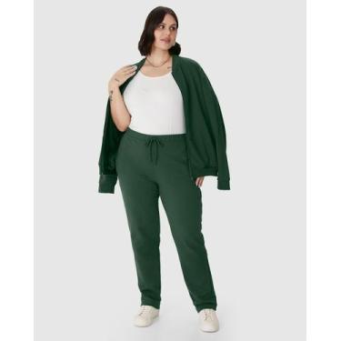 Imagem de Calça Básica Feminina Plus Size Em Moletom Stretch Flanelado - Malwee 