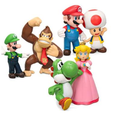 Imagem de Super Mario Bros Kit 6 Bonecos Coleção Princesa Luigi yoshi Original A