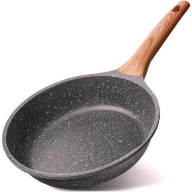 Imagem de Frigideira Antiaderente Ceramica Grande Aluminio 24cm Cabo de Madeira Ergonomico Fundo Inducao Preto