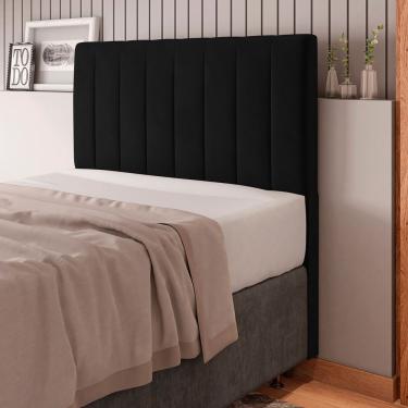 Imagem de Cabeceira Cama Box Queen Size Itália 160cm na Parede Madeira Maciça Estofada Suede Preto Abmaza