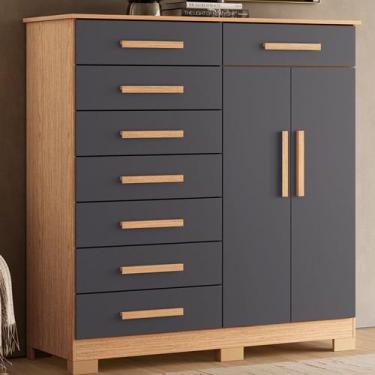 Imagem de Cômoda 8 Gavetas 2 Portas com Cabideiro Verona Cinza/Nature/Titanium -