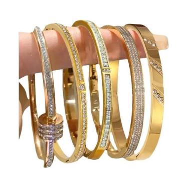 Imagem de Conjunto De Pulseiras De Aço Inoxidável Com Zircônia Geométrica Brilha