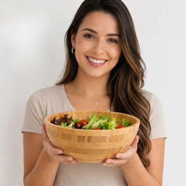 Imagem de Saladeira Bambu 25cm Bowl Grande Para Salada Frutas Mesa Bambu - MOri