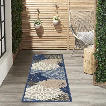 Imagem de Nourison Aloha Tapete de área interno/externo azul/multicolorido 7,6 cm x 2,3 m, tropical, botânico, fácil limpeza, sem derramamento, quarto, sala de estar, sala de jantar, deck, quintal, pátio (2x8)