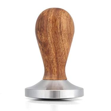 Imagem de Tamper de café de aço inoxidável,58 mm de madeira e aço inoxidável café Tamper base curvada feijão de café ferramenta de imprensa de base plana, ferramentas barista, ferramenta de calcadeira de espresso